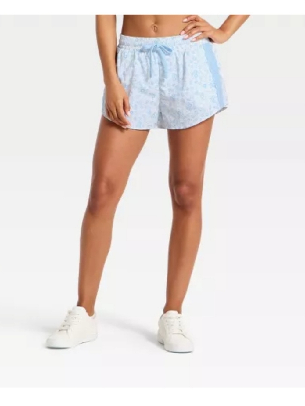 Women's Crochet Trim Woven Shorts - JoyLab™ Blue Floral Print S